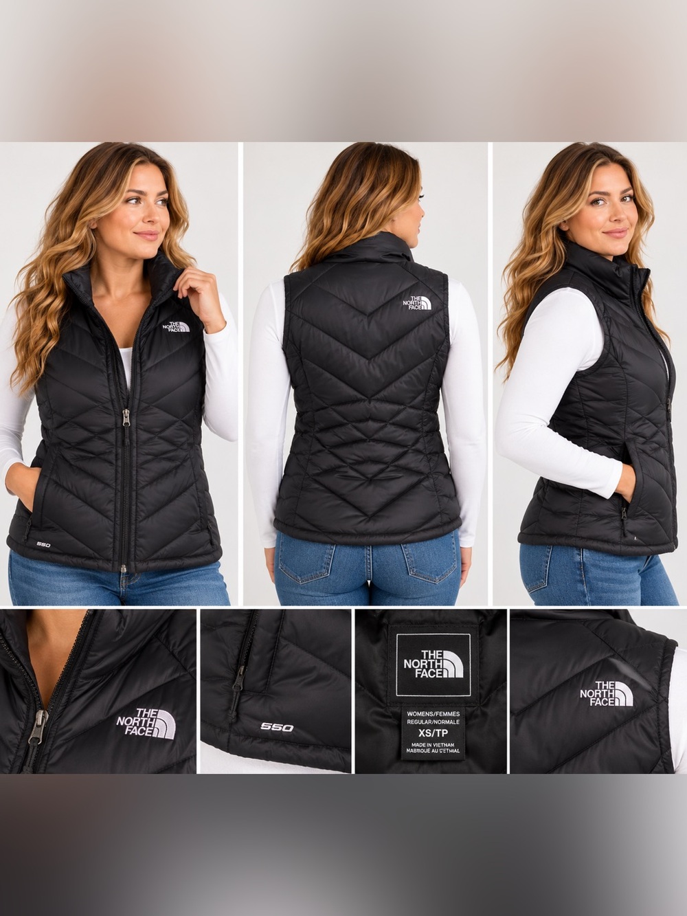 The North Face Women’s XS 550 Goose Down Chevron Quilted Black Puffer Vest